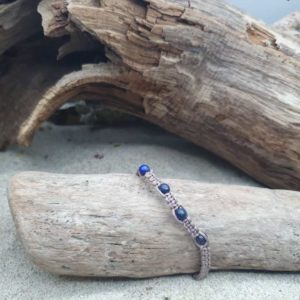 Bracelet Macramé épais  – fil sable – Lazulite
