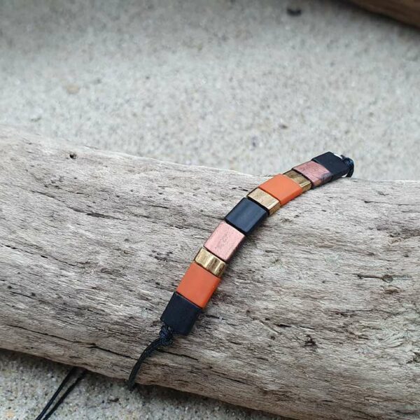 Bracelet  Rectangle – Citrouille – perles carrées – Noir, Rouille, Or, Sunset