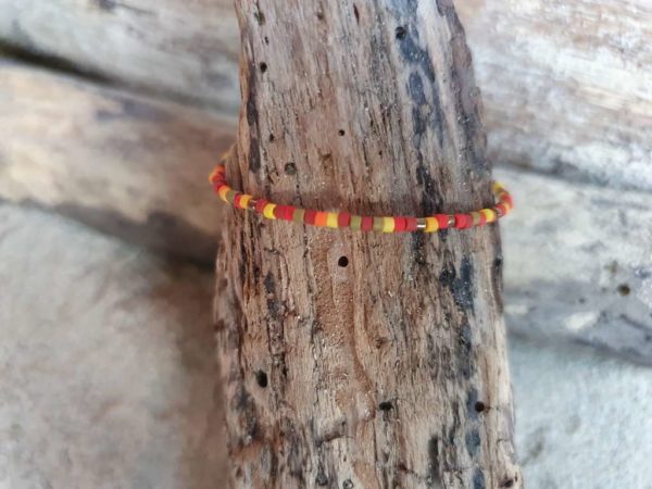 Bracelet simple rang - Type Aléatoire - minis perles sur câble fin -  Iroquois Kaki - Kaki, Rouge, Brique, Orange, Ocre, Jaune, Bronze
