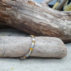 Bracelet  wrap cuir brun naturel –  Naturel – Perles carrées –  Ocre, Bronze, Ecru, Gris, Marbré