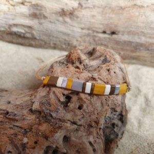Bracelet  Rectangle – Naturel – Perles carrées – Ocre, Bronze, Ecru, Gris, Marbré