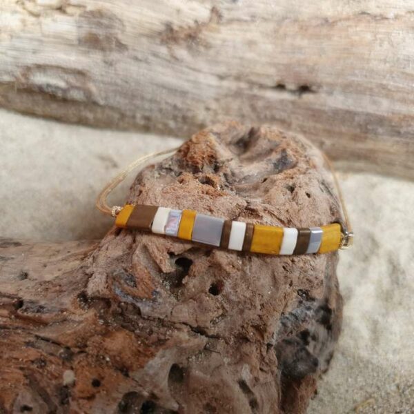 Bracelet Rectangle – Naturel – Perles carrées – Ocre, Bronze, Ecru, Gris, Marbré