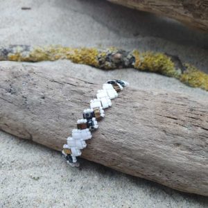 Bracelet  Ecailles de Dragon Simple – Perles carrées – Himalaya – Blanc mat, Bronze et Marbré