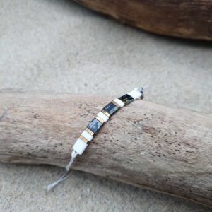 Bracelet  Rectangle – Perles carrées –  Himalaya – Perles carrées – Blanc mat, Bronze et Marbré