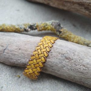 Bracelet Ecailles de Dragon Double – Uni – Perles carrées – Ocre mat, et Bronze