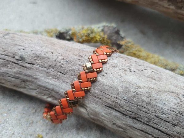 Bracelet Ecailles de Dragon Simple - Uni – Perles carrées – Rouille Orange et Bronze