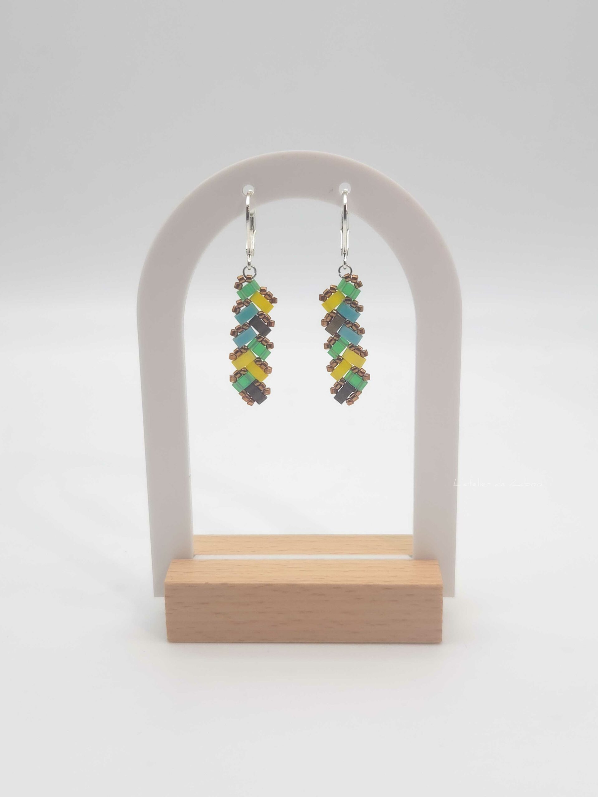 Boucles d’Oreilles Pendantes Perles carrées Ecailles de Dragons - Bahia