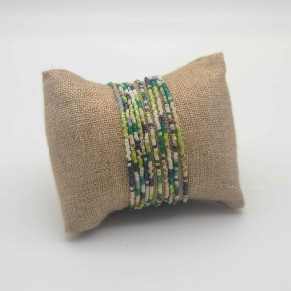 Ensemble de bracelets simple rang – minis perles sur câble – Chlorophylle
