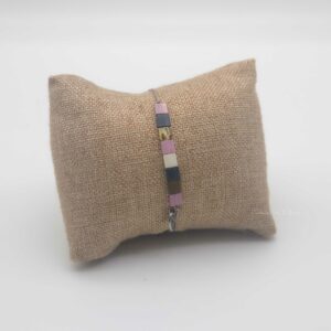 Bracelet  Rectangle – Perles carrées – La Vie en Rose – Rose Ecru Ardoise et Doré