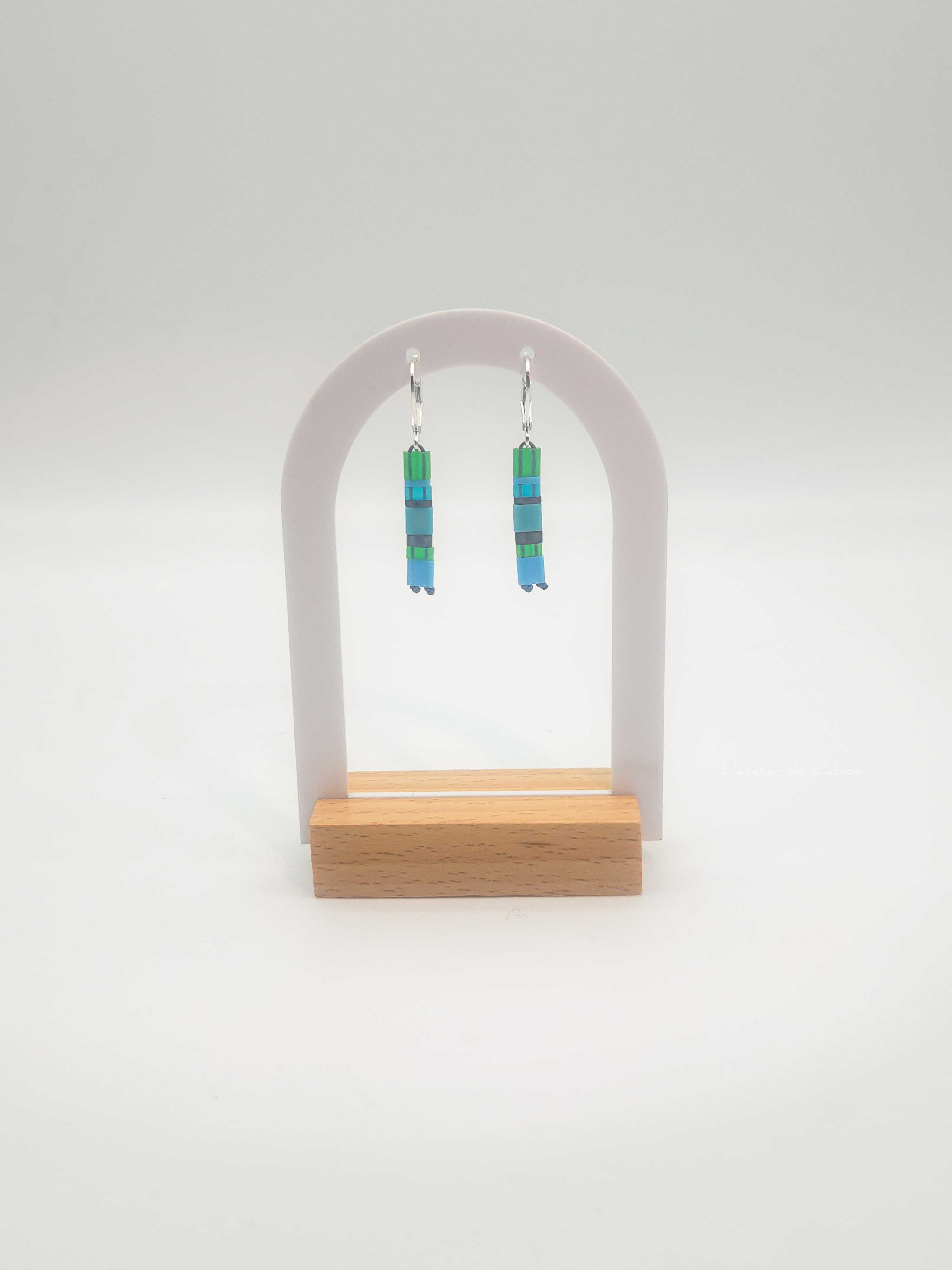 Boucles d’Oreilles Pendantes - Perles carrées - Lagon