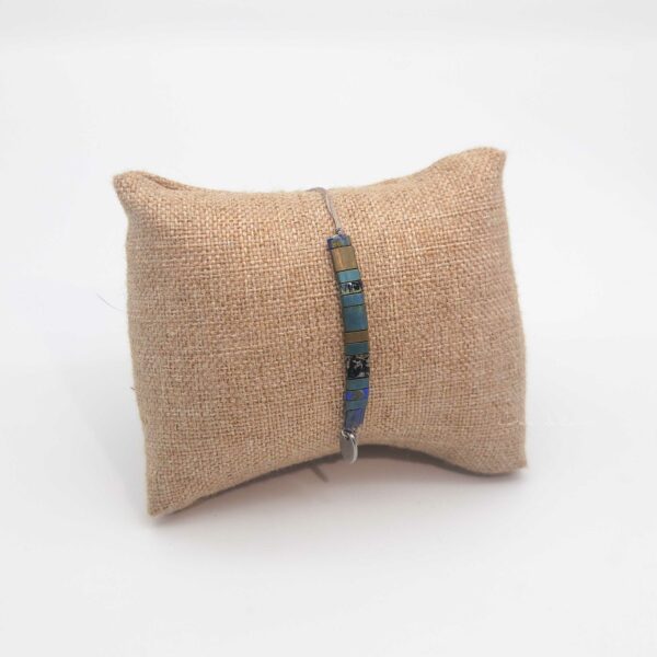 Bracelet Rectangle – Perles carrées – Plume de paon – Sauvage