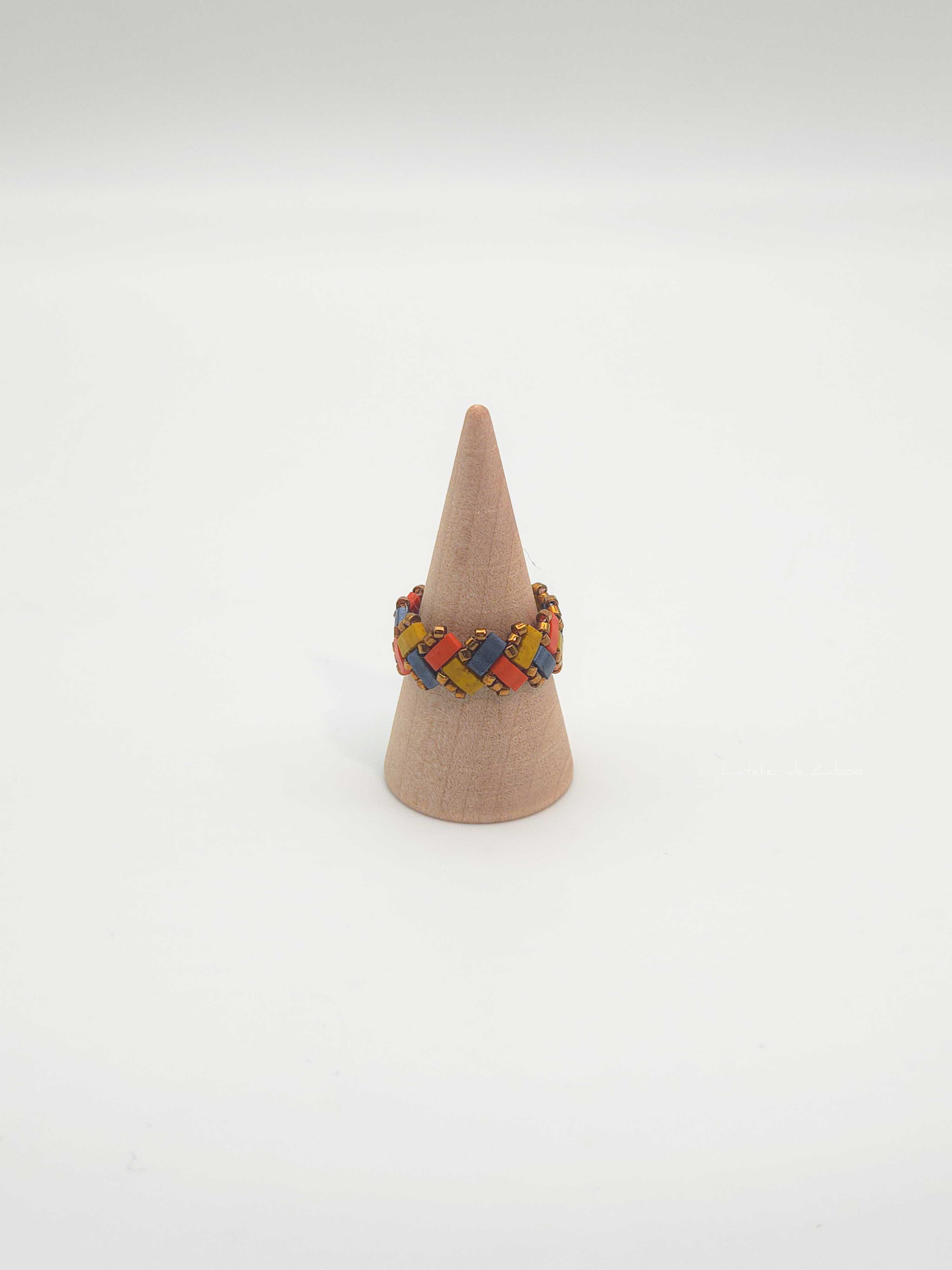 Bague Ecailles de Dragon simple perles carrées - Savane