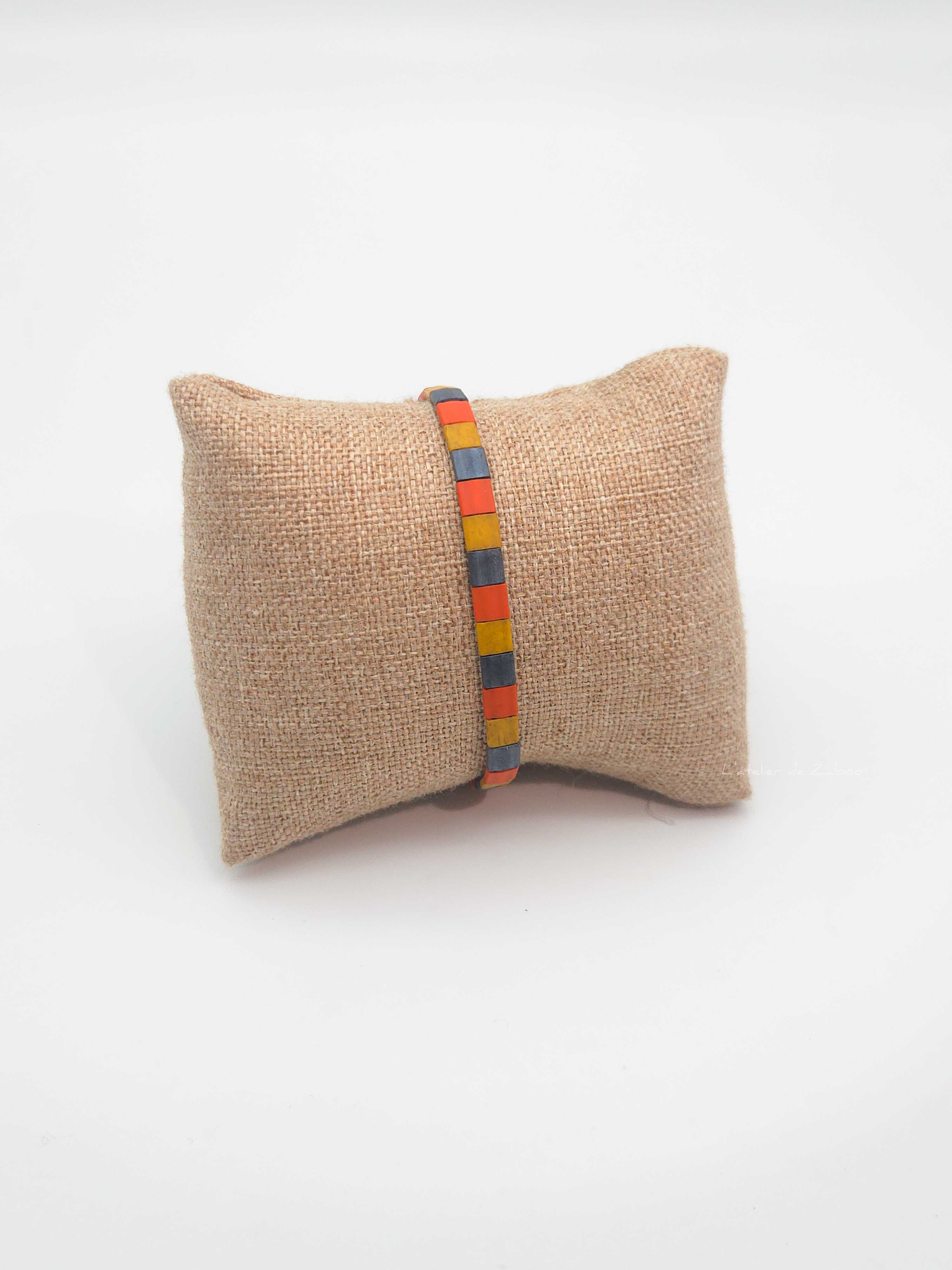 Bracelet simple rang - perles carrées - Savane - Harmonie